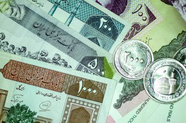 Yakın çekim İran banknot ve para birimi, Rials, Iran İslam Cumhuriyeti