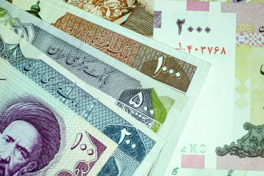 Yakın çekim İran banknot ve para birimi, Rials, Iran İslam Cumhuriyeti