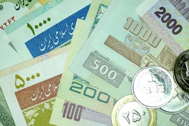 Yakın çekim İran banknot ve para birimi, Rials, Iran İslam Cumhuriyeti