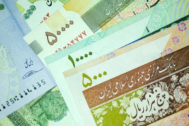 Yakın çekim İran banknot ve para birimi, Rials, Iran İslam Cumhuriyeti