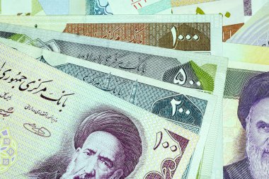 Yakın çekim İran banknot ve para birimi, Rials, Iran İslam Cumhuriyeti
