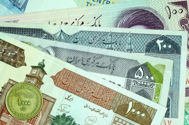 Yakın çekim İran banknot ve para birimi, Rials, Iran İslam Cumhuriyeti
