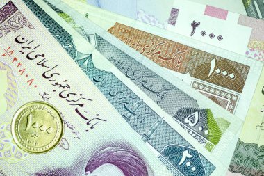 Yakın çekim İran banknot ve para birimi, Rials, Iran İslam Cumhuriyeti