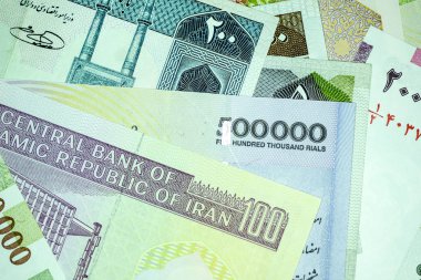 Yakın çekim İran banknot ve para birimi, Rials, Iran İslam Cumhuriyeti