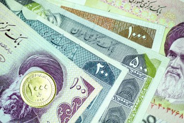Yakın çekim İran banknot ve para birimi, Rials, Iran İslam Cumhuriyeti