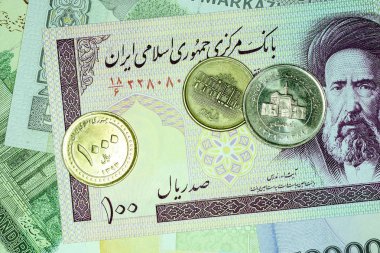 Yakın çekim İran banknot ve para birimi, Rials, Iran İslam Cumhuriyeti