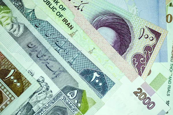 Nota e moeda iranianas de close-up, Rials, República Islâmica do Irão — Fotografia de Stock