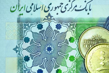 Yakın çekim İran banknot ve para birimi, Rials, Iran İslam Cumhuriyeti