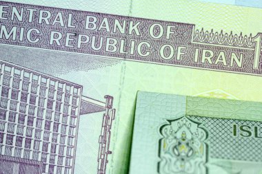 Yakın çekim İran banknot ve para birimi, Rials, Iran İslam Cumhuriyeti
