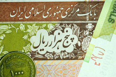 Yakın çekim İran banknot ve para birimi, Rials, Iran İslam Cumhuriyeti