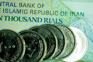 Yakın çekim İran banknot ve para birimi, Rials, Iran İslam Cumhuriyeti