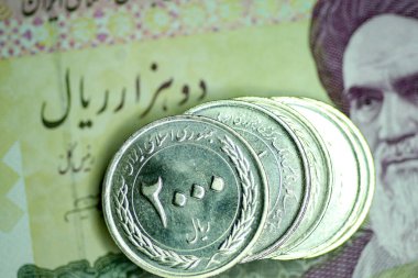 Yakın çekim İran banknot ve para birimi, Rials, Iran İslam Cumhuriyeti