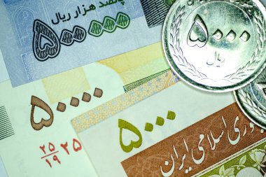 Yakın çekim İran banknot ve para birimi, Rials, Iran İslam Cumhuriyeti