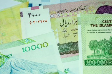Yakın çekim İran banknot ve para birimi, Rials, Iran İslam Cumhuriyeti