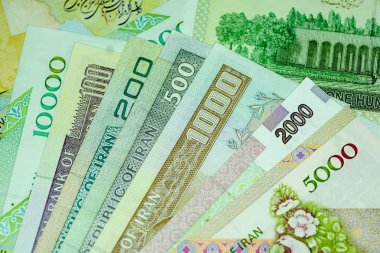 Yakın çekim İran banknot ve para birimi, Rials, Iran İslam Cumhuriyeti