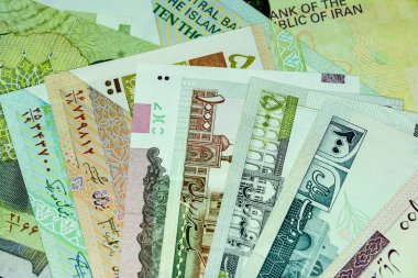 Yakın çekim İran banknot ve para birimi, Rials, Iran İslam Cumhuriyeti