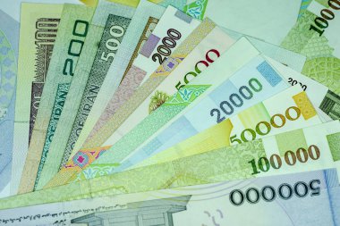 Yakın çekim İran banknot ve para birimi, Rials, Iran İslam Cumhuriyeti