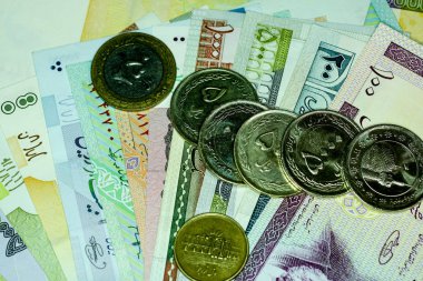 Yakın çekim İran banknot ve para birimi, Rials, Iran İslam Cumhuriyeti