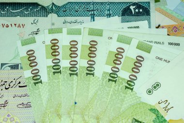 Yakın çekim İran banknot ve para birimi, Rials, Iran İslam Cumhuriyeti
