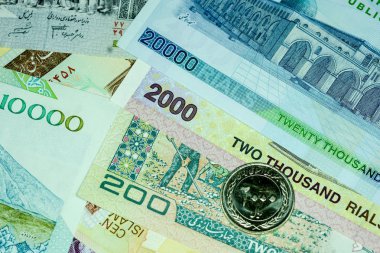 Yakın çekim İran banknot ve para birimi, Rials, Iran İslam Cumhuriyeti