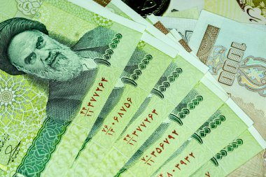 Yakın çekim İran banknot ve para birimi, Rials, Iran İslam Cumhuriyeti