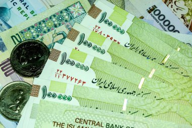 Yakın çekim İran banknot ve para birimi, Rials, Iran İslam Cumhuriyeti