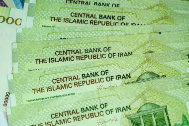 Yakın çekim İran banknot ve para birimi, Rials, Iran İslam Cumhuriyeti