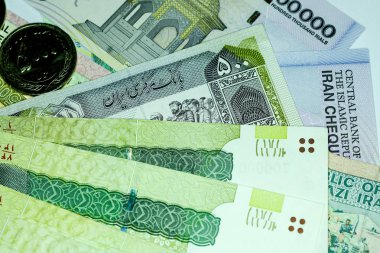 Yakın çekim İran banknot ve para birimi, Rials, Iran İslam Cumhuriyeti