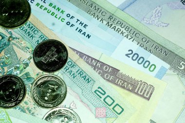 Yakın çekim İran banknot ve para birimi, Rials, Iran İslam Cumhuriyeti