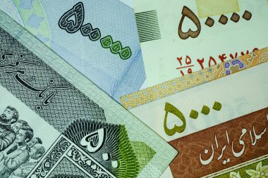 Yakın çekim İran banknot ve para birimi, Rials, Iran İslam Cumhuriyeti