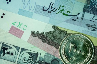 Yakın çekim İran banknot ve para birimi, Rials, Iran İslam Cumhuriyeti