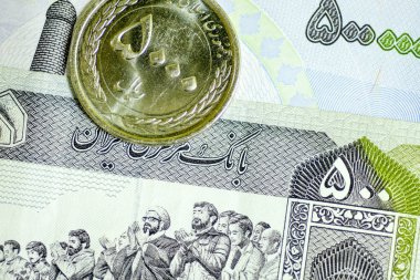Yakın çekim İran banknot ve para birimi, Rials, Iran İslam Cumhuriyeti