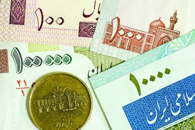 Yakın çekim İran banknot ve para birimi, Rials, Iran İslam Cumhuriyeti