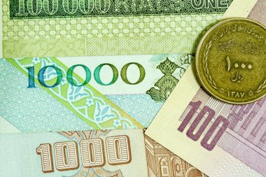 Yakın çekim İran banknot ve para birimi, Rials, Iran İslam Cumhuriyeti