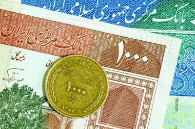 Yakın çekim İran banknot ve para birimi, Rials, Iran İslam Cumhuriyeti