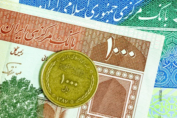 Yakın çekim İran banknot ve para birimi, Rials, Iran İslam Cumhuriyeti