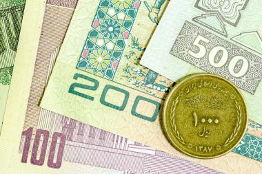 Yakın çekim İran banknot ve para birimi, Rials, Iran İslam Cumhuriyeti