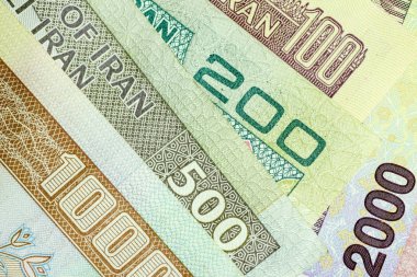 Yakın çekim İran banknot ve para birimi, Rials, Iran İslam Cumhuriyeti