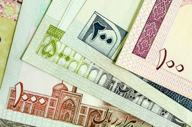 Yakın çekim İran banknot ve para birimi, Rials, Iran İslam Cumhuriyeti