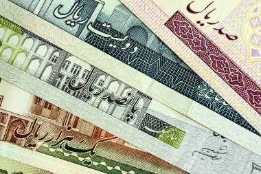 Yakın çekim İran banknot ve para birimi, Rials, Iran İslam Cumhuriyeti