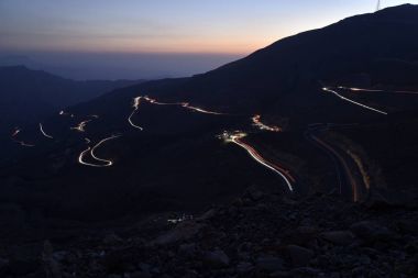 Araba yollar Jais Dağları, Jebel Jais, Ras Al Khaimah, Birleşik