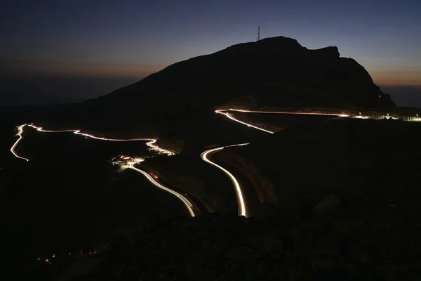 Αυτοκίνητο μονοπάτια στα όρη Jais, Jebel Jais, Ρας Αλ Χαιμά, Ηνωμένα — Φωτογραφία Αρχείου