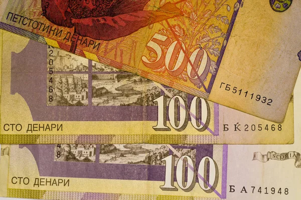 Zbliżenie Macedonia waluty, banknotów denar macedoński — Zdjęcie stockowe