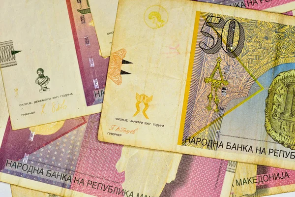 Közeli kép: Macedónia valuta, macedón dénár bankjegy — Stock Fotó