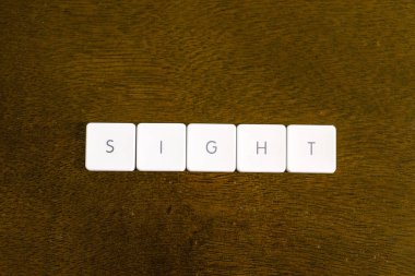 Plastik klavye alfabesi ile koyu arka plan üzerinde Yazılı görüş kelime