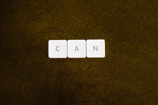 Can Word Written Plastic Keyboard Alphabet Dark Background — Stock Photo, Image