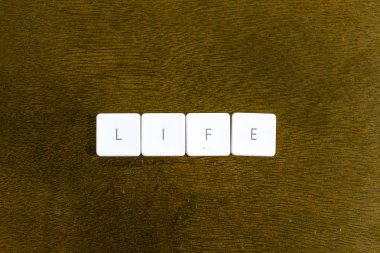 Plastik klavye alfabesi ile koyu arka plan üzerinde yazılı hayat kelime