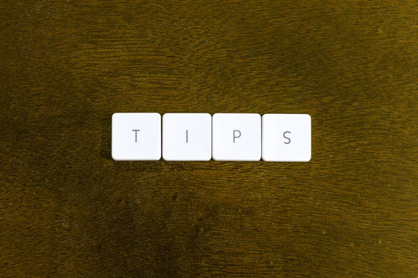 Tips Word Written Plastic Keyboard Alphabet Dark Background — Stock Photo, Image