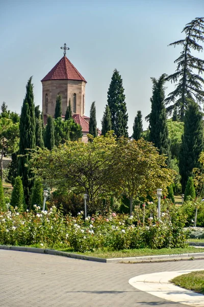 Em torno da vista da Catedral da Santíssima Trindade de Tbilisi (Sameba) e — Fotografia de Stock