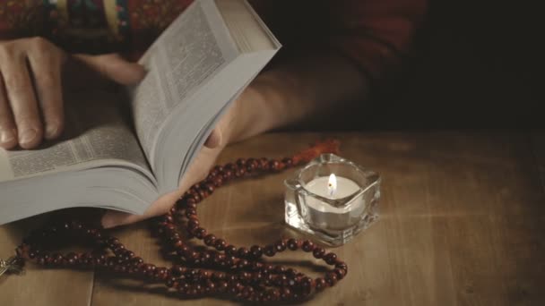 Female hands reading the bible — Stock Video